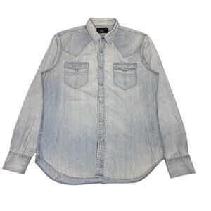 RRL Double RL Ralph Lauren Indigo Chambray Western Pearl Snap Shirt Men's L